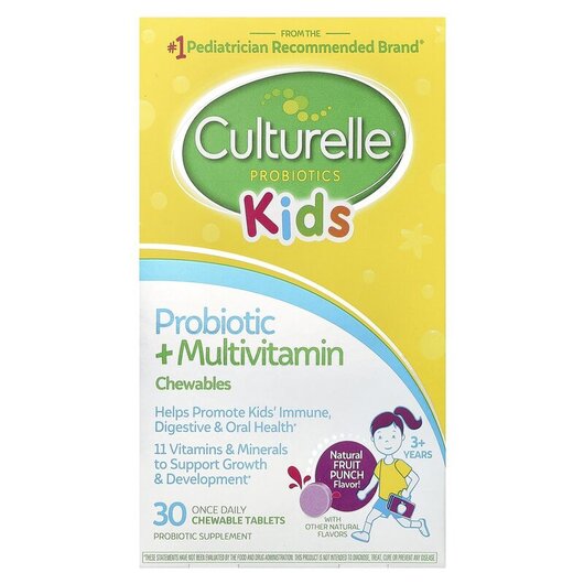 Основное фото товара Chewable Kids Probiotic + Multivitamin Fruit Punch Основное фото товара Culturelle, Пробиотики, Kids Probiotic + Multivitamin, 30 таблето