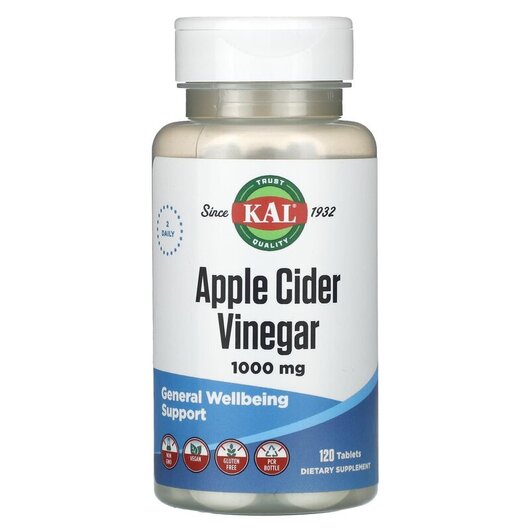 Основное фото товара KAL, Уксус, Apple Cider Vinegar 1000 mg, 120 таблеток