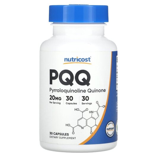 Основне фото товару PQQ 20 mg Основне фото товару Nutricost, PQQ 20 mg, Вітамін B14 Пірролохінолінхінон, 30 капсул