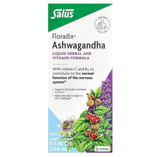 Основне фото товару Floradix Ashwagandha Основне фото товару Gaia Herbs, Floradix Ashwagandha, Ашваганда, 250 мл