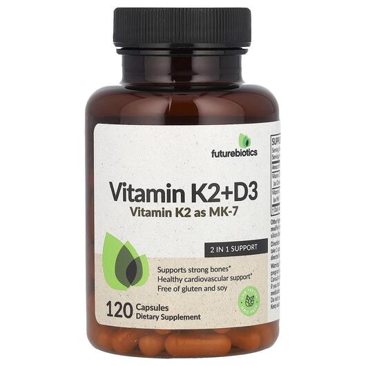 Основное фото товара Future Biotics, Витамины D3 + K2, Vitamin K2 + D3, 120 капсул