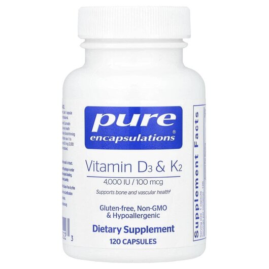 Основное фото товара Vitamin D3 & K2 Основное фото товара Pure Encapsulations, Витамины D3 + K2, Vitamin D3 & K2, 120 к