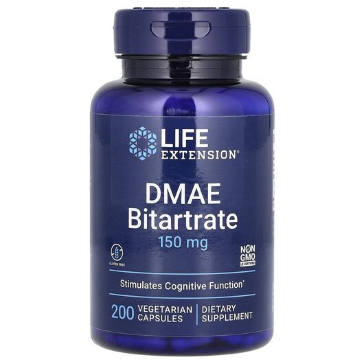 Основное фото товара DMAE Bitartrate 150 mg Основное фото товара Диметиламиноэтанол 150 мг, DMAE Bitartrate 150 mg, 200 капсул