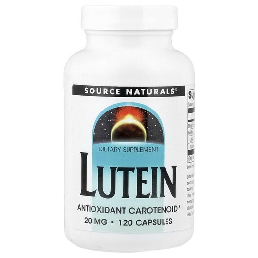 Основне фото товару Source Naturals, Lutein 20 mg 120, Лютеїн 20 мг, 120 капсул