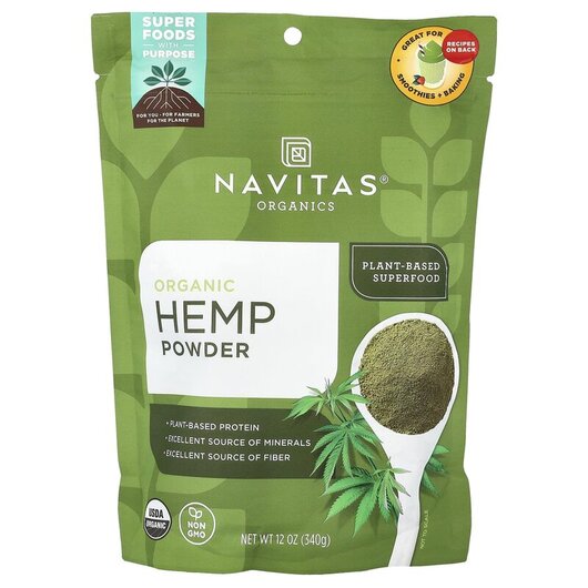 Основне фото товару Navitas Organics, Organic Hemp Powder, Конопляний протеїн, 340 г
