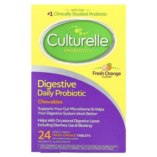 Основне фото товару Probiotics Digestive Daily Probiotic Orange Основне фото товару Culturelle, Digestive Daily Probiotic, Пробіотики, 24 таблетки