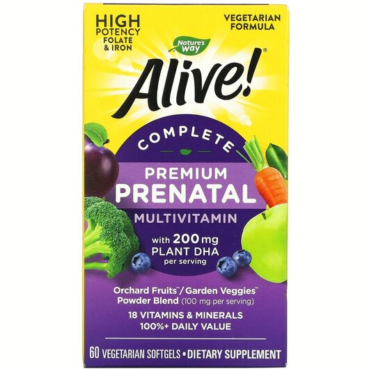 Основне фото товару Alive! Complete Premium Prenatal Multi-Vitamin Основне фото товару Alive! Premium Prenatal, Вітаміни для вагітних, 60 таблеток