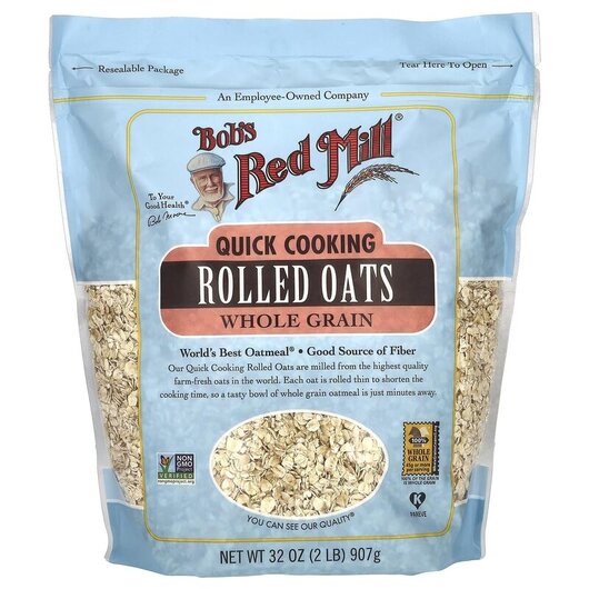 Основное фото товара Quick Cooking Rolled Oats Основное фото товара Bob's Red Mill, Овес, Quick Cooking Rolled Oats, 907 г