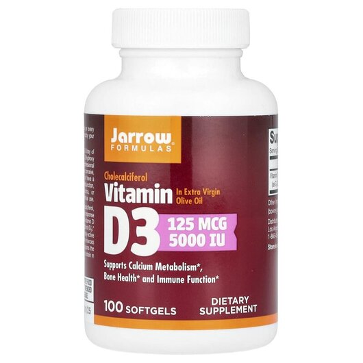 Основне фото товару Jarrow Formulas, Vitamin D3 5000 IU, Вітамін D3 5000 МО, 100 капс