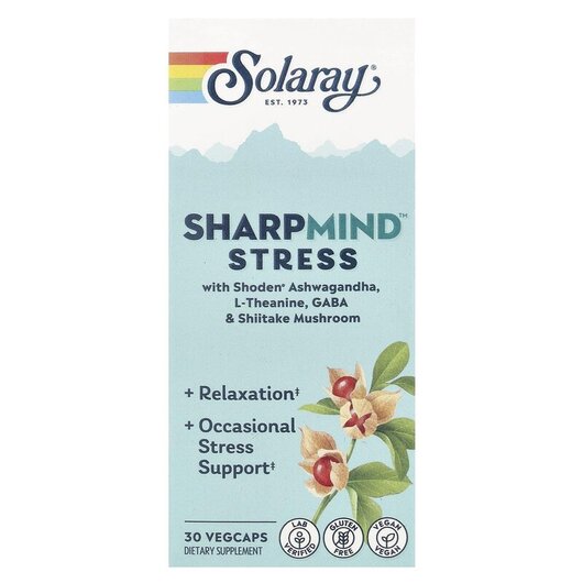 Основное фото товара SharpMind Stress Основное фото товара Solaray, Поддержка стресса, SharpMind Stress, 30 капсул