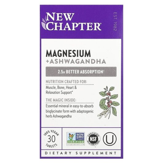 Основне фото товару Magnesium + Ashwagandha Основне фото товару New Chapter, Magnesium + Ashwagandha, Магній + Ашваганда, 30 табл
