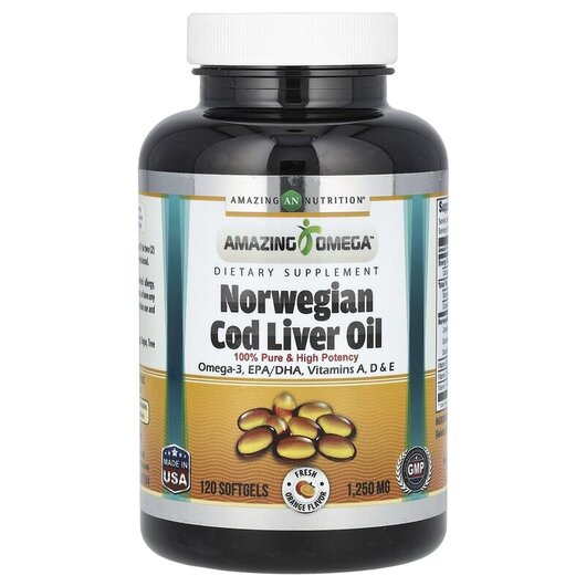 Основное фото товара Norwegian Cod Liver Oil Orange 1250 mg Основное фото товара Масло печени трески, Norwegian Cod Liver Oil Orange, 120 капсул
