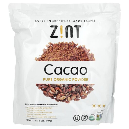 Основное фото товара Raw Organic Cacao Powder Основное фото товара Zint, Какао Порошок, Raw Organic Cacao Powder, 907 г