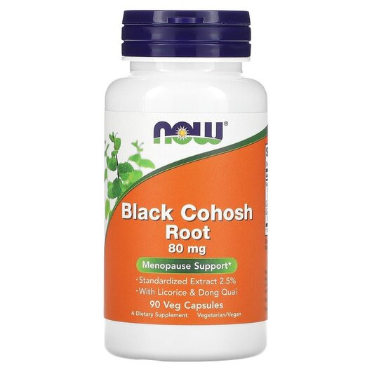 Основне фото товару NOW Foods, Black Cohosh Root, Чорний кохош 80 мг, 90 капсул