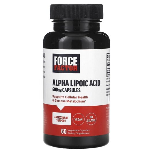 Основне фото товару Force Factor, Alpha Lipoic Acid 600 mg, Альфа-ліпоєва, 60 капсул