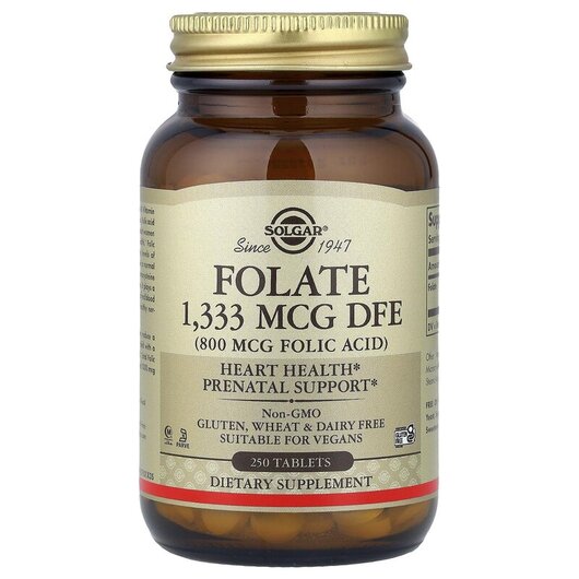 Основне фото товару Folate 800 mcg Основне фото товару Solgar, Folate 800 mcg, Фолат 800 мкг, 250 таблеток