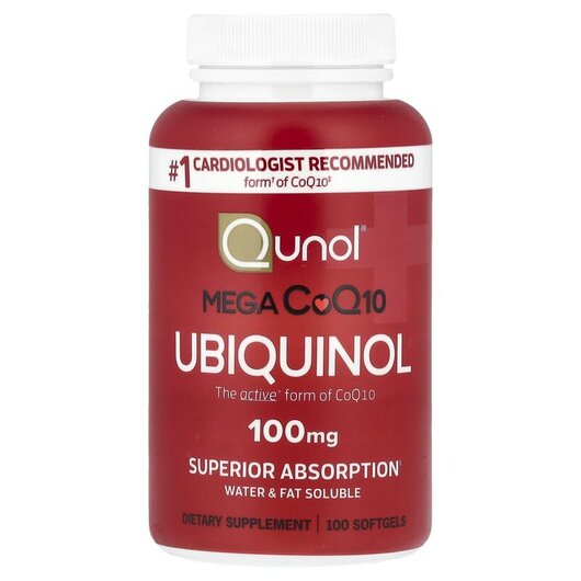Основное фото товара Mega CoQ10 Ubiquinol 100 mg Основное фото товара Qunol, Коэнзим CoQ10, Mega CoQ10 Ubiquinol 100 mg, 100 капсул