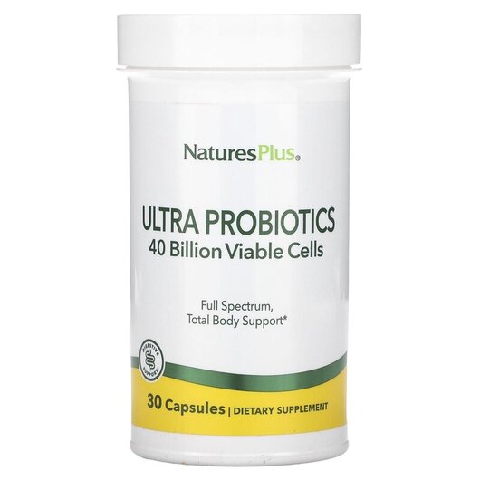 Основне фото товару Ultra Probiotics 40 Billion Основне фото товару Natures Plus, Ultra Probiotics 40 Billion, Пробіотики, 30 капсул