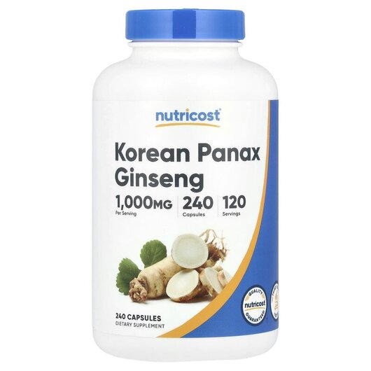 Основне фото товару Nutricost, Korean Red Ginseng 1000 mg, Женьшень, 240 капсул