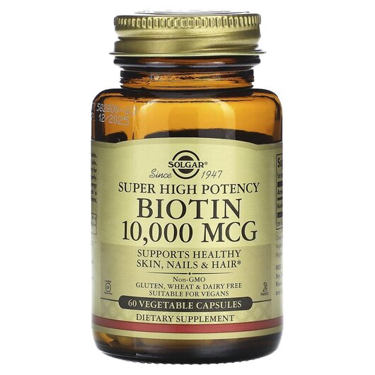 Основне фото товару Super High Potency Biotin 10000 mcg, Вітамін B7 Біотин, 60 капсул