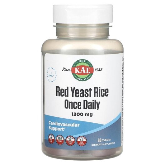 Основне фото товару Red Yeast Rice 1200 mg Основне фото товару KAL, Red Yeast Rice 1200 mg, Червоний дріжджовий рис, 60 таблеток
