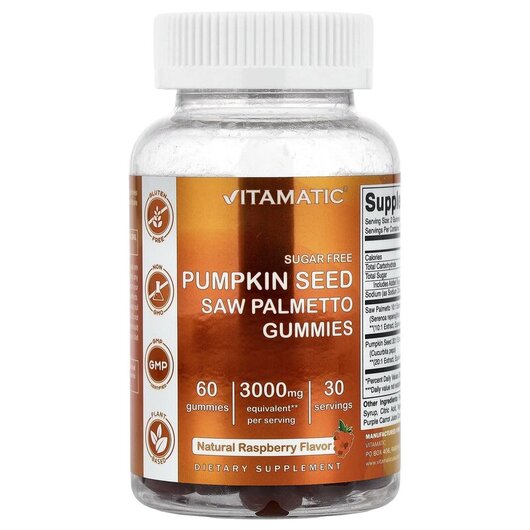 Основное фото товара Pumpkin Seed Saw Palmetto Gummies Raspberry Основное фото товара Со Пальметто, Pumpkin Seed Saw Palmetto Gummies Raspberry, 60 таб