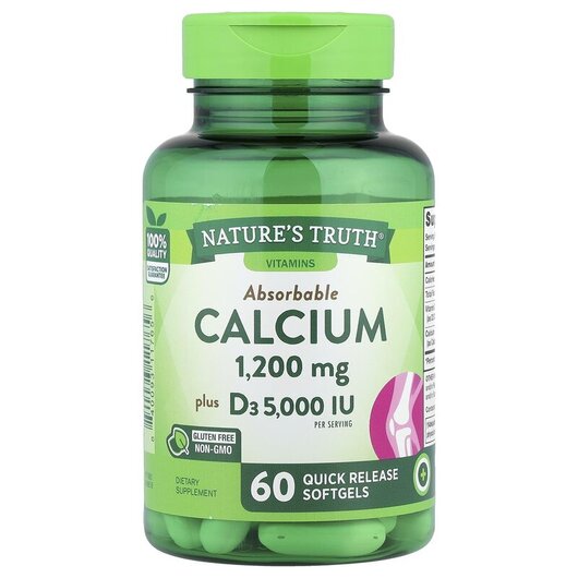 Основне фото товару Nature's Truth, Absorbable Calcium Plus D3, Кальцій, 60 капс