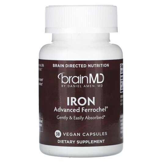 Основне фото товару Iron Основне фото товару BrainMD, Iron, Залізо, 30 капсул