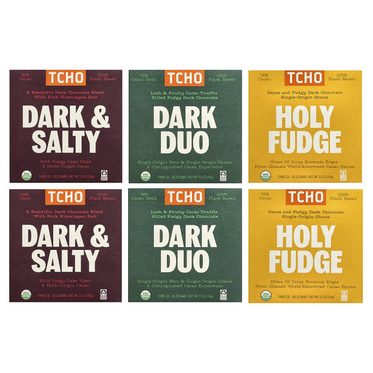 Основне фото товару TCHO, Dark Chocolate Gift Box, Чорний шоколад, 18 Bars Each