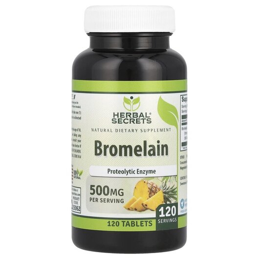Основне фото товару Bromelain 500 mg Основне фото товару Herbal Secrets, Bromelain 500 mg, Бромелайн, 120 таблеток