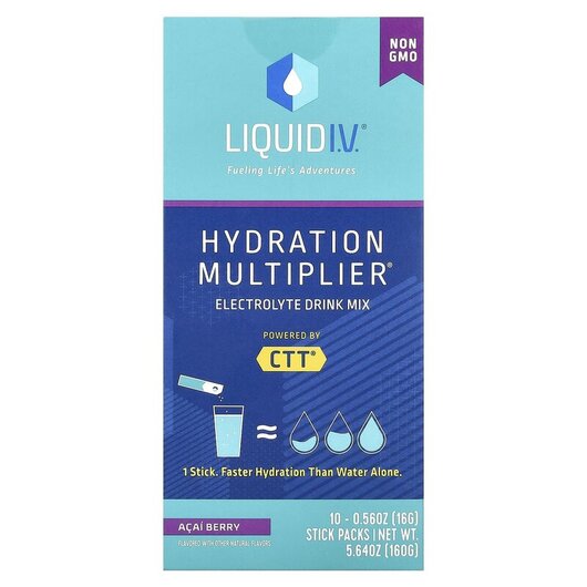Основное фото товара Hydration Multiplier Electrolyte Drink Mix Acai Berry Основное фото товара Liquid I.V., Электролиты, Hydration Multiplier, 10 шт
