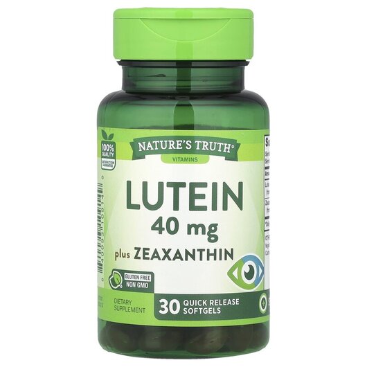 Основне фото товару Nature's Truth, Lutein Plus Zeaxanthin 40 mg, Лютеїн, 30 кап