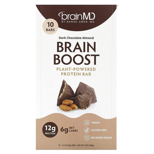 Основное фото товара Brain Boost Plant-Powered Protein Bar Dark Chocolate, Протеин, 50