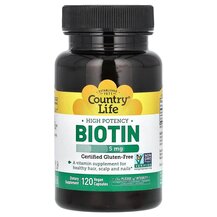 Biotin 5 mg Биотин 5000 мкг Country Life 120 капсул Biotin 5 mg Биотин 5000 мкг Country Life 120 капсул