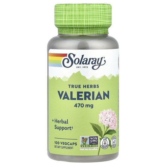 Основное фото товара Solaray, Валериана 470 мг, Valerian 470 mg, 100 капсул