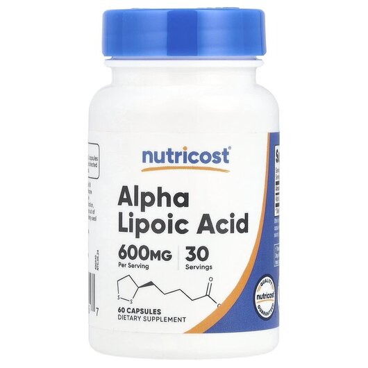 Основное фото товара Nutricost, Альфа-липоевая, Alpha Lipoic Acid 600 mg, 60 капсул