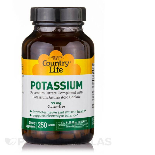 Основное фото товара Potassium Основное фото товара Country Life, Калий, Potassium, 250 таблеток