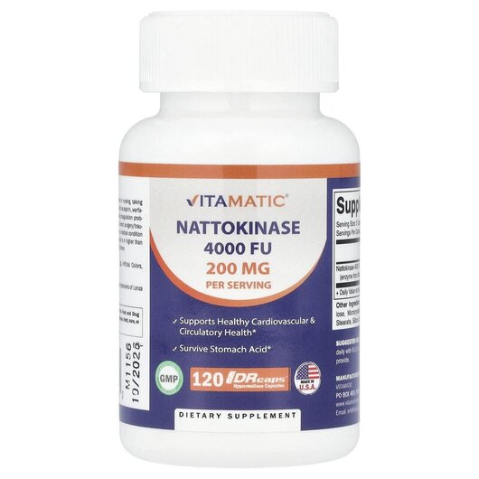 Основне фото товару Vitamatic, Nattokinase 200 mg, Наттокіназа, 120 капсул