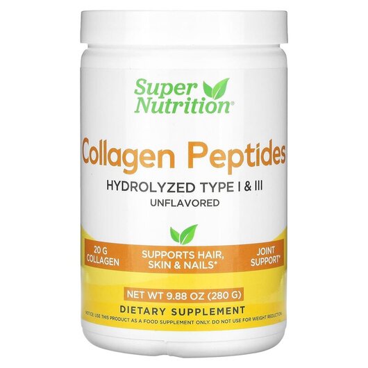 Основное фото товара Collagen Peptides Unflavored Основное фото товара Super Nutrition, Коллаген, Collagen Peptides Unflavored, 280 г