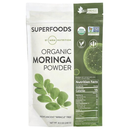 Основное фото товара Raw Organic Moringa Powder Основное фото товара MRM, Моринга в порошке, Raw Organic Moringa, 240 г