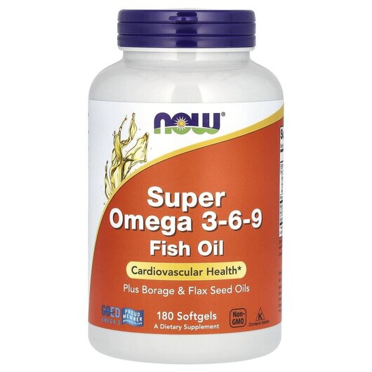 Основне фото товару NOW Foods, Super Omega 3-6-9, Супер Омега 3-6-9 1200 мг, 180 капс