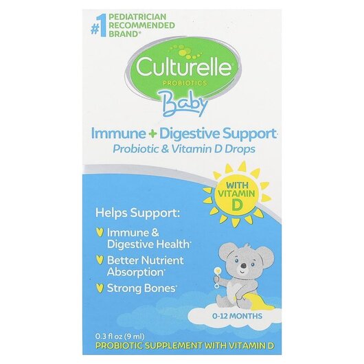 Основное фото товара Probiotics Baby Grow + Thrive Probiotics + Vitamin D Drops 0-12 Months Основное фото товара Culturelle, Пробиотики для детей, Probiotics Baby Grow + Thrive,