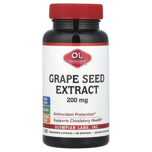 Основное фото товара Экстракт виноградных косточек, Grape Seed Extract 200 mg, 100 кап