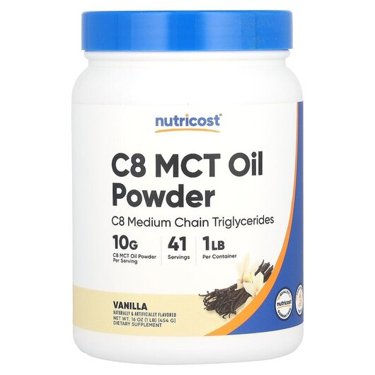 Основное фото товара Nutricost, МСТ Триглицериды, C8 MCT Oil Powder Vanilla, 454 г