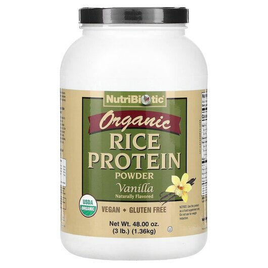 Основне фото товару Organic Rice Protein Powder Vanilla, Рисовий протеїн, 1.36 кг