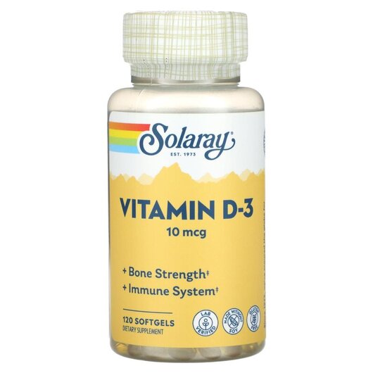 Основное фото товара Solaray, Витамин D3, Vitamin D-3 10 mcg, 120 капсул