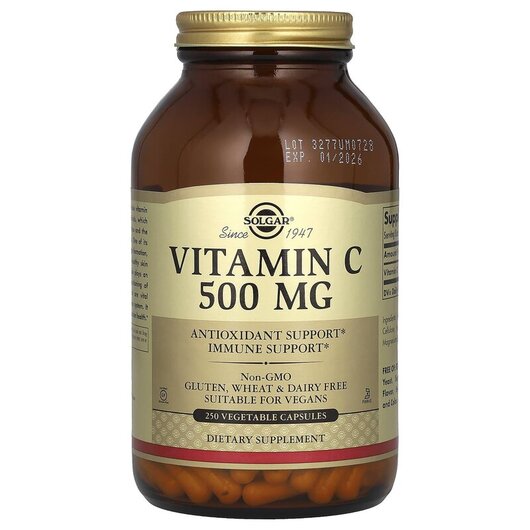 Основне фото товару Solgar, Vitamin C 500 mg, Вітамін С 500 мг, 250 капсул
