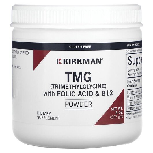 Основное фото товара TMG Trimethylglycine with Folic Acid & B12 Powder Основное фото товара Kirkman, Триметилглицин, TMG Trimethylglycine with Folic Acid, 22