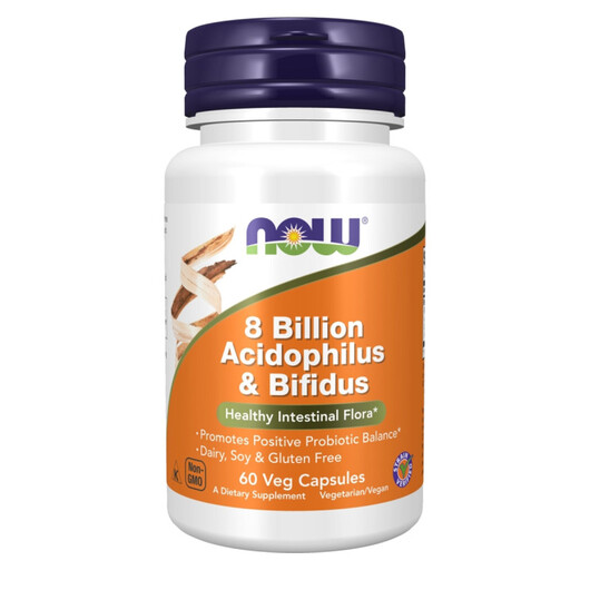 Основное фото товара 8 Billion Acidophilus & Bifidus Основное фото товара NOW, Бифидобактерии, 8 Billion Acidophilus & Bifidus, 60 капс