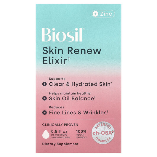 Основное фото товара Skin Renew Elixir + Zinc Основное фото товара BioSil, Кремний, Skin Renew Elixir + Zinc, 15 мл